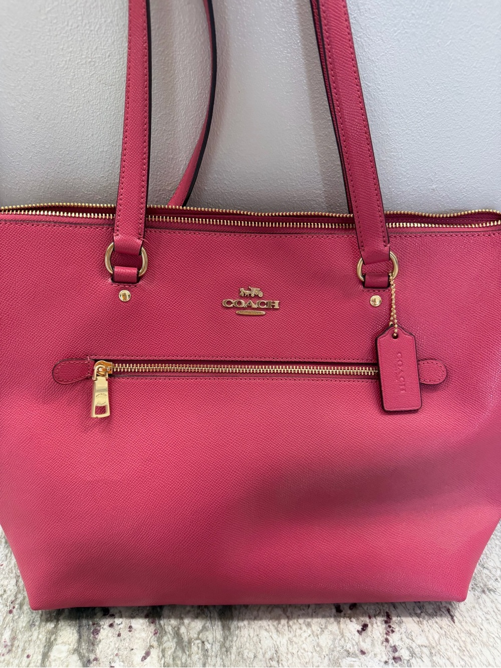 Coach Raspberry Pink Leather Tote with Gold Hardware